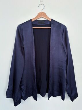 Blaque‎ Label || Open Front Jacket Topper Satin Navy Blue Small